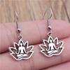 Серьги-подвески в виде круглого лотоса с подвеской в виде лотоса, простого дизайна, античного серебряного цвета, символа йоги Ом