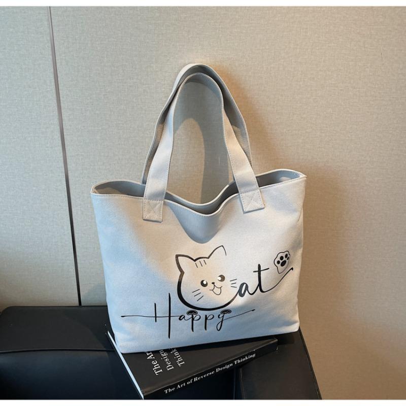 Милая сумка с принтом кота, большой вместимости, простая модная сумка, модная, с индивидуальностью, портативная, через плечо, новая сумка-тоут