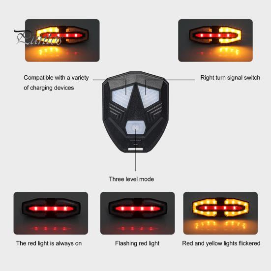 Bicycle Tail Light Adjustable LED Remote Control MTB Road Mountain Bike Turn Signal Lamp Waterproof Rechargeable Bright Night Riding Bike Warning
