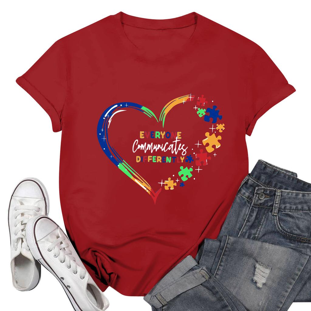 Женская повседневная футболка с принтом, пуловер с круглым вырезом, топ с короткими рукавами