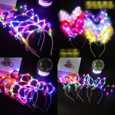 Светящаяся повязка на голову с ушками кошки и кролика - Забавный головной убор для фестивалей и уличных ярмарок