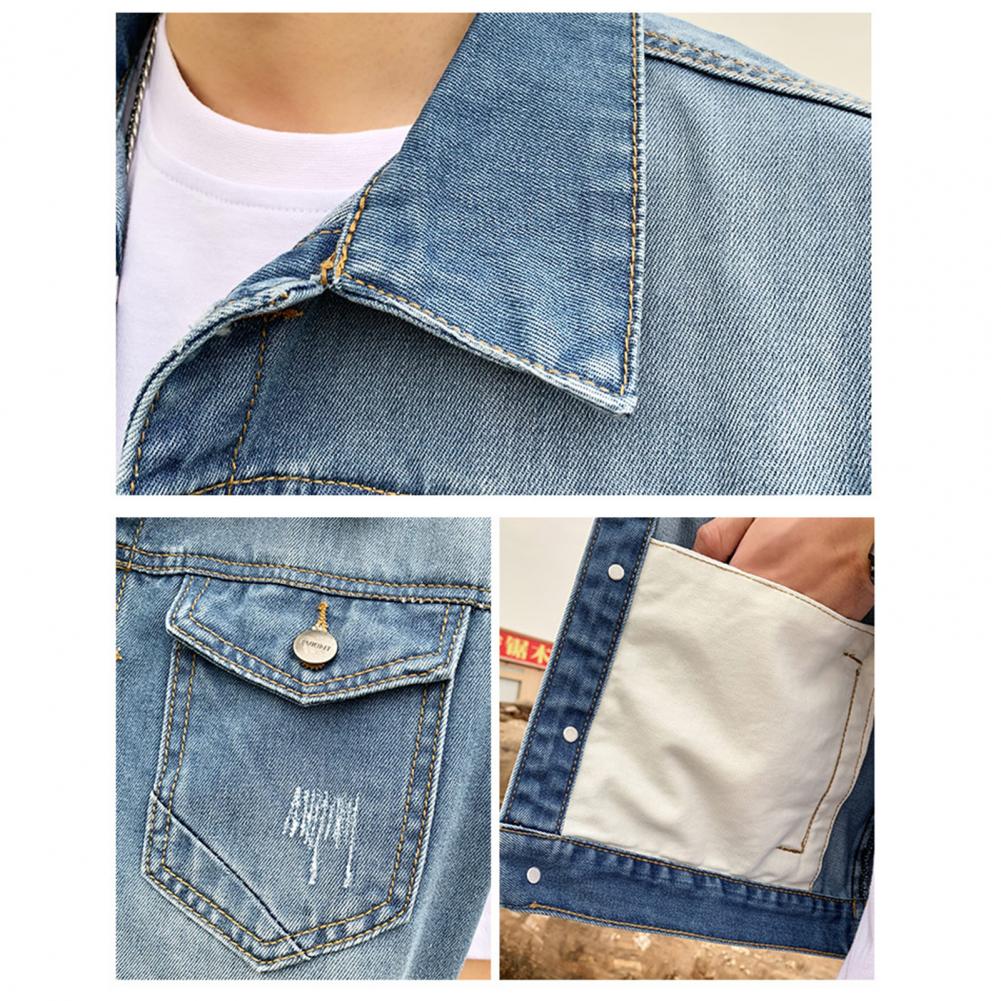 Мужская джинсовая куртка без рукавов с лацканами, рваные карманы, однобортный джинсовый жилет, стираный свободный покрой, повседневный жилет