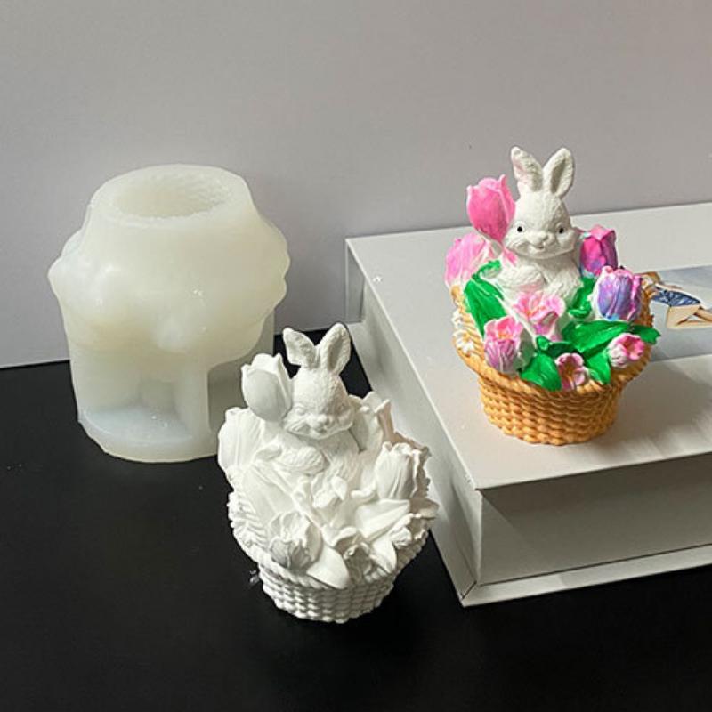 Цветочная корзина Кролик Силиконовая форма для свечей DIY Кролик Мыло Смола Гипсовый набор для изготовления животных Форма для домашнего декора Подарки