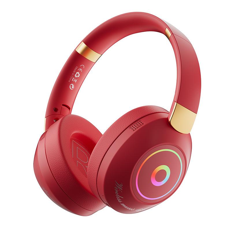 H&S V830 Светодиодная беспроводная/проводная игровая гарнитура Bluetooth 5.4 с накладными амбушюрами и мягким кожаным чехлом