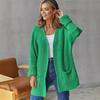 IHUASU Women's Large Size Casual Pocket Knitted Cardigan Sweater Commuter Style Loose Mid-Length Jacket