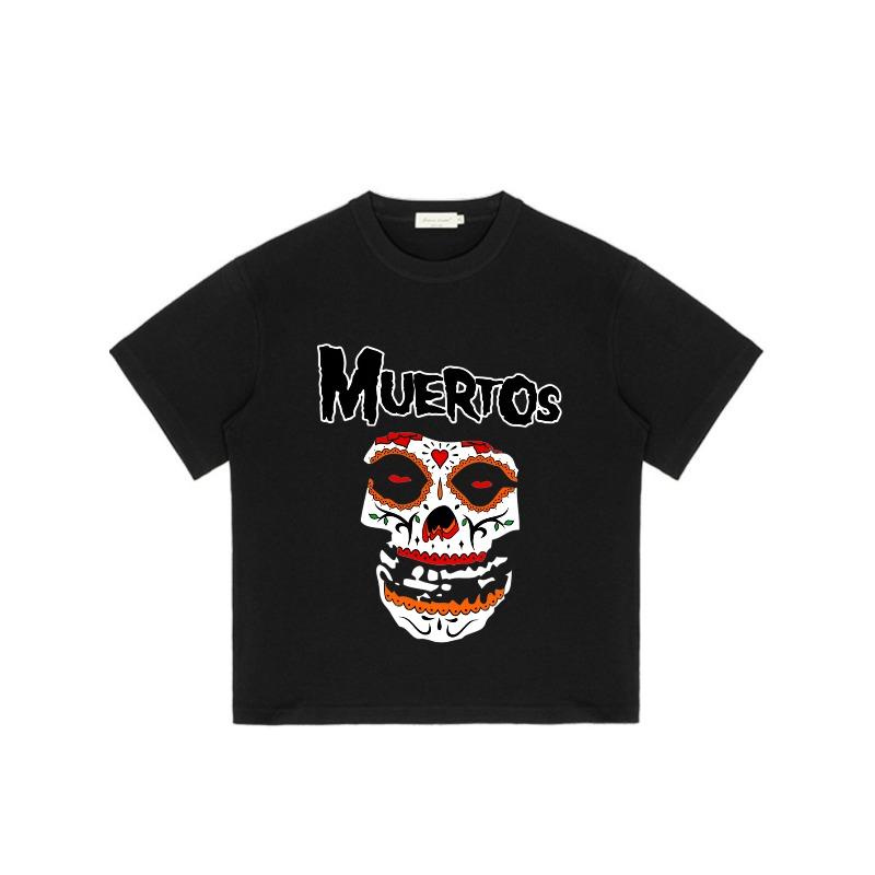 Оверсайз футболка черная с принтом Сахарный Череп Муэртос День Мертвых Хэллоуин Вечеринка Одежда
