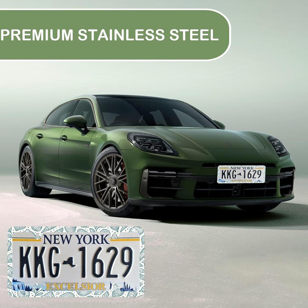 Light Blue Seashells Beachy License Plate Frame - Unobstructed Narrow-Edge 2 Packs Universal Stainless Steel Car License Plate Frames Holder Solid