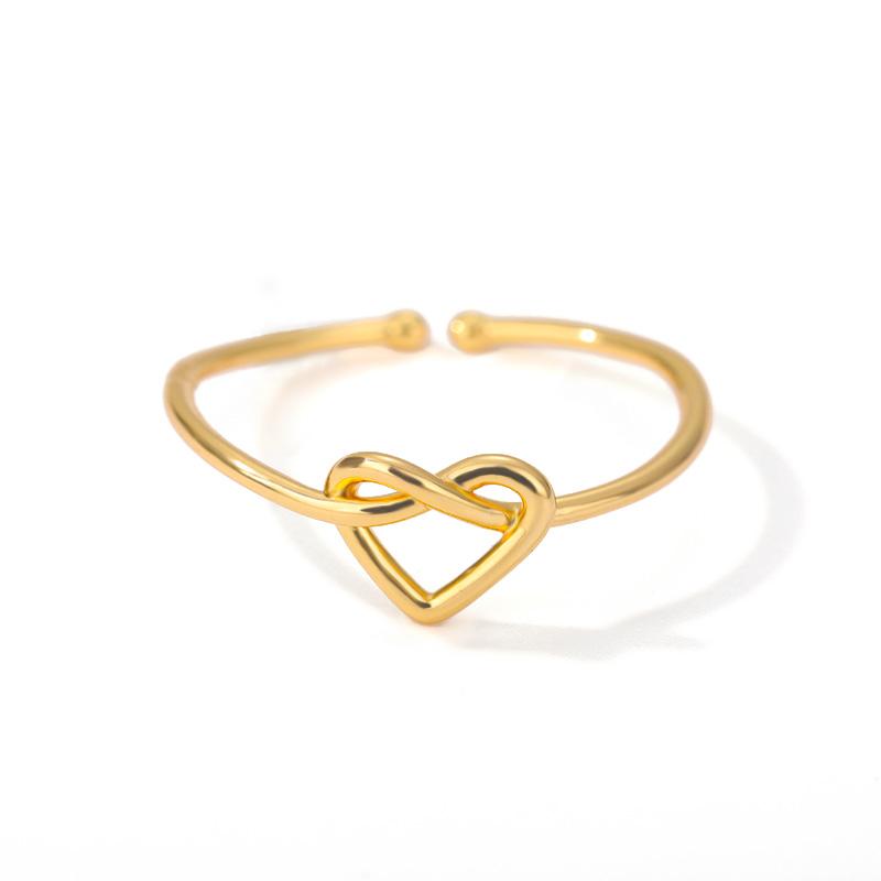 Exquisite Gold-Plated Heart-Shaped Open Ring, Women'S Adjustable Ring, Versatile Romantic Accessory For Daily Use