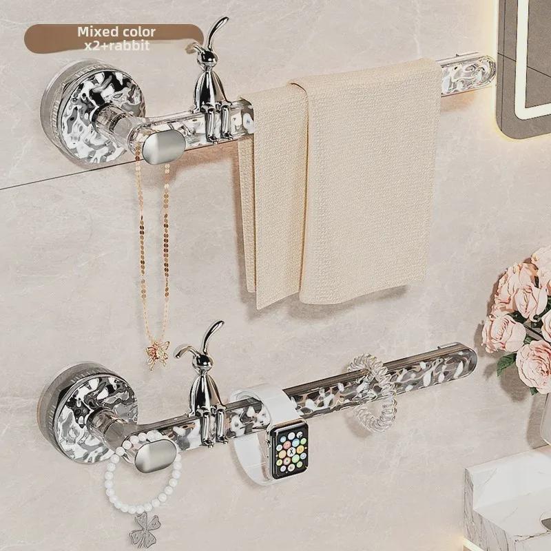 Настенная вешалка для полотенец с присоской без перфорации - одинарная штанга для ванной комнаты или туалета