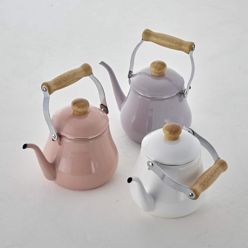 Fuji Enamel Drip Induction Kettle, Compatible, 1.5L (Ash Pink)