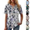 Женская повседневная футболка с v-образным вырезом и коротким рукавом с цветочным принтом и декоративными пуговицами, топ