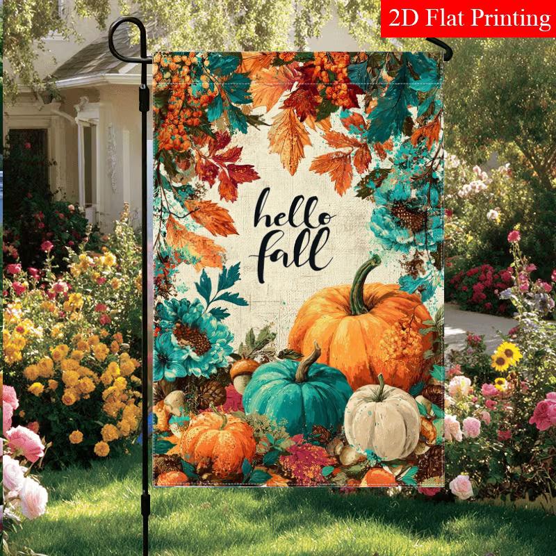2D Flat, 2D Flat Happy Autumn Pumpkin Thanksgiving Garden Flag_2-28x40 Inch Outdoor Garden Flag Double-sided Home Decoration Courtyard Decoration Outd