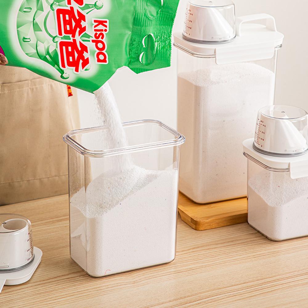 Прозрачный пластиковый ящик для хранения баночек Многоцелевой ящик для моющего средства с крышкой Мерный стакан Контейнер для закусок Ящик для хранения стирального порошка