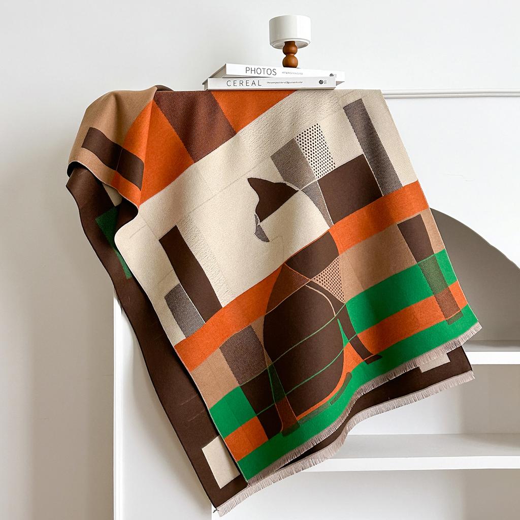 Women'S Trend Premium Temperament Shawl Scarf Imitation Cashmere High Value Design Geometric Printing Shawl