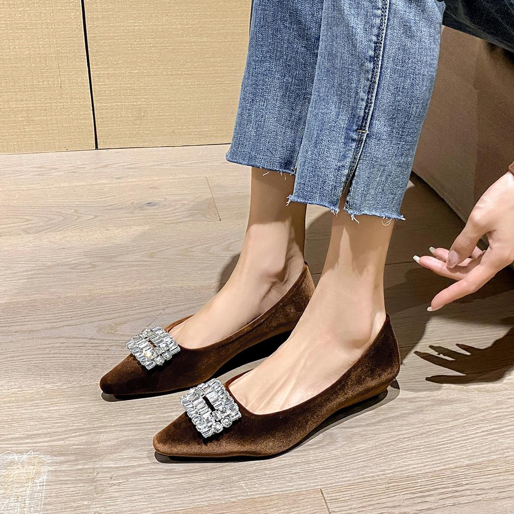 Weiwei girl 127-2 туфли-лодочки на толстом каблуке женские с острым носком с мелким вырезом на одной педали со стразами темпераментные фея ветер Doudou туфли женские