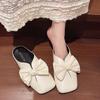 Shoes for Women Sexy with Bow Flat Woman Mules Slippers Silver Sandals Waterproof Small Size Chic and Elegant Non Slip 39 Slides