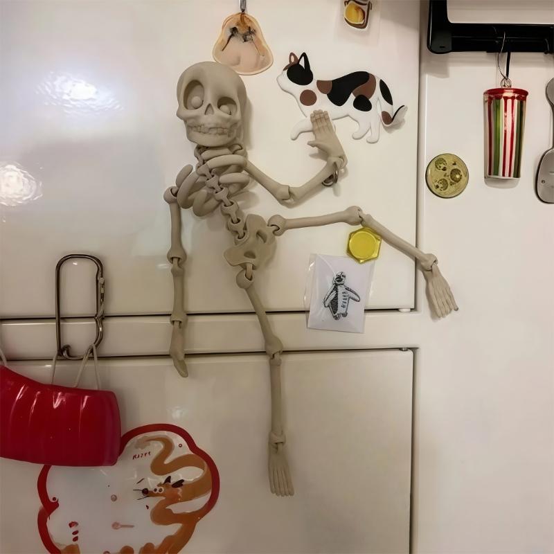 Подвижная магнитная фигурка скелета для холодильника, машины, офиса, гибкие суставы, детализированный аксессуар для украшения на Хэллоуин