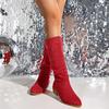 Fashion Women's Fur Suede Boots Fashionable Pleated Mid Boots Women's Round Toe Slip On Mid Boots Low Heel