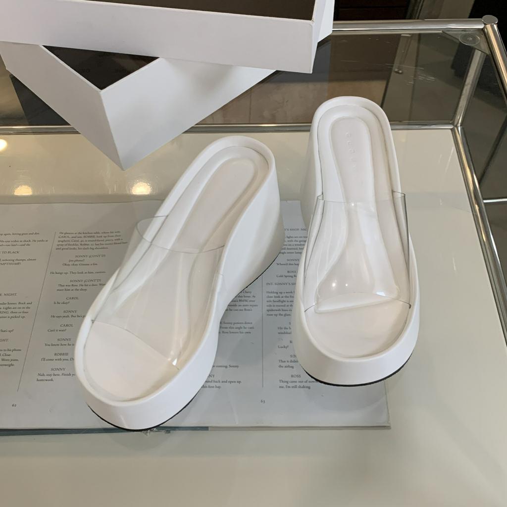 2024 Summer Chunky Woman Slippers Fashion PVC Transparent Platform Wedges Heel Slides Ladies Casual Outdoor Beach Slipper Shoes