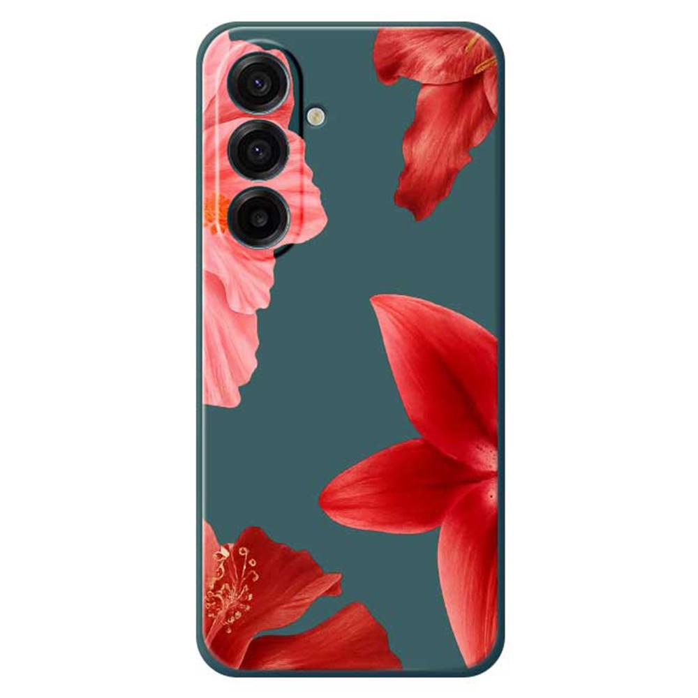 For Samsung Galaxy A17 5G Case Red Flower Pattern Printing Straight Edge TPU Phone Back Cover