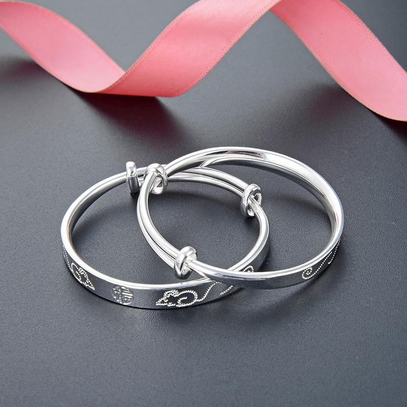 Ethnic Style Twelve Zodiac Zodiac Rat Year Birth Year Children's Silver Bracelet Push Pull Baby S999 Foot Silver Bracelet