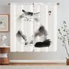 White Curtains for Living Room Ink Cat Painting Curls Kitchen Curtain Tiebacks Short Window Curtains 2 Pcs Set Partition Blinds