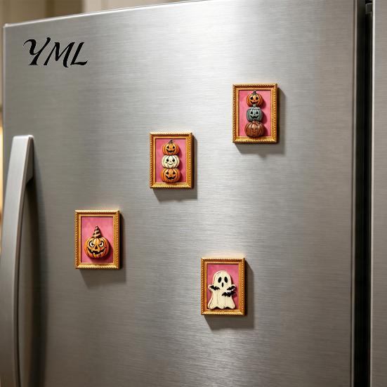 Metal Cabinet Ornaments Halloween Pumpkin Frame Refrigerator Magnet, Vintage Ghost Fridge Waterproof Magnets Whiteboard Decorative Magnet for Holiday