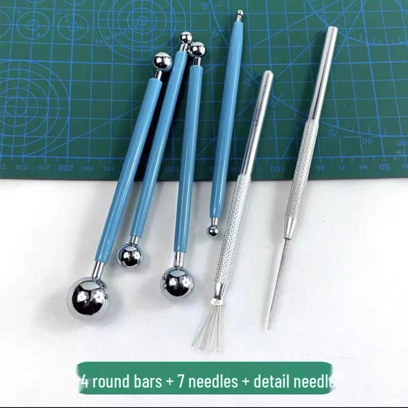 Набор инструментов для лепки из сверхлегкой глины: Нож, доска для прессования, скалка и набор игл для изготовления фигурок из полимерной глины своими руками.