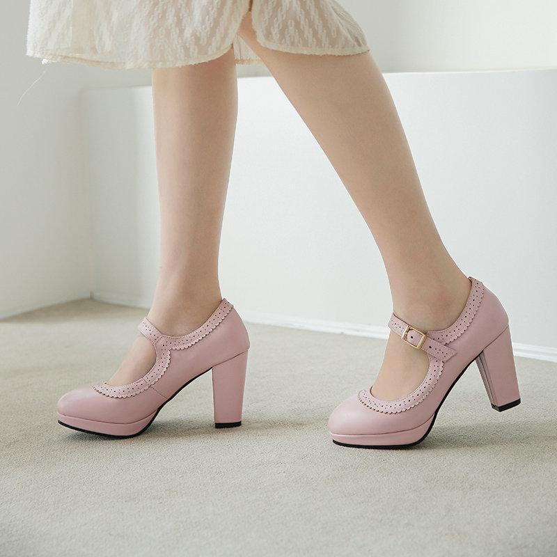 Размеры 32-43 Женские Девочки Высокие Каблуки Женские 2026 Тренд Массивные Каблуки Платформа Лолита Мэри Джейн Элегантные Свадебные Вечерние Туфли