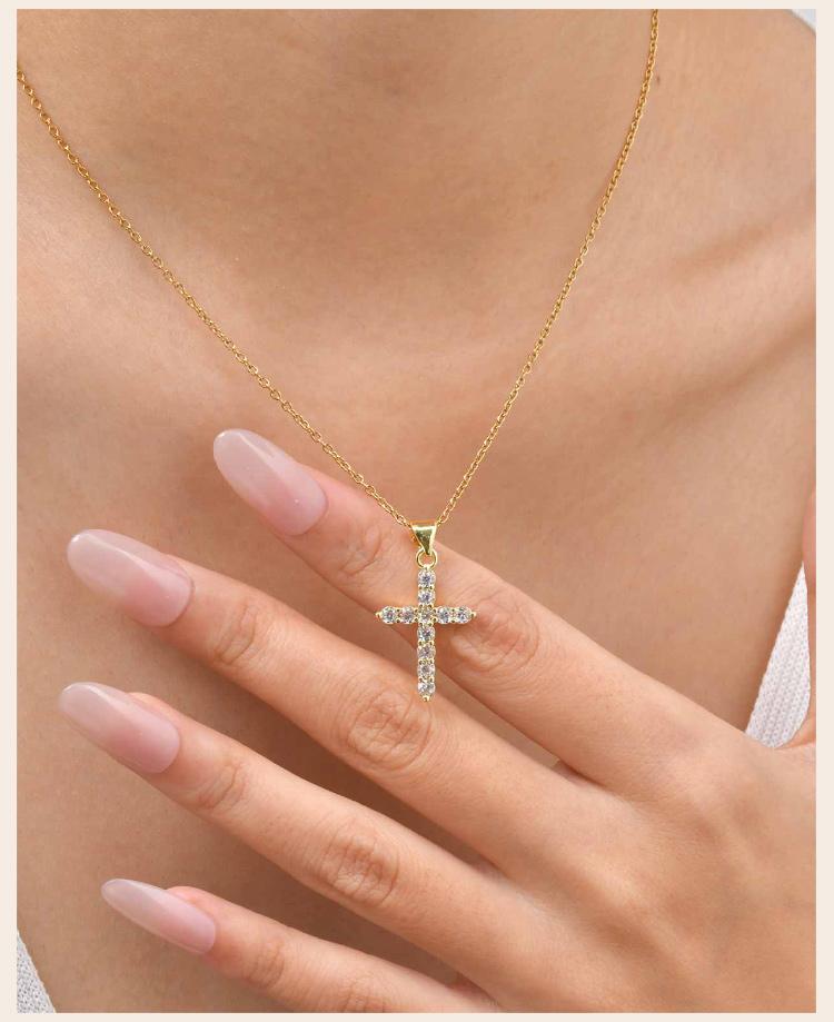 Stylish Christian Cross Jewelry Set, Women's Necklace Bracelet Earrings Ring 4pc for Birthday Christmas Baptism Gift