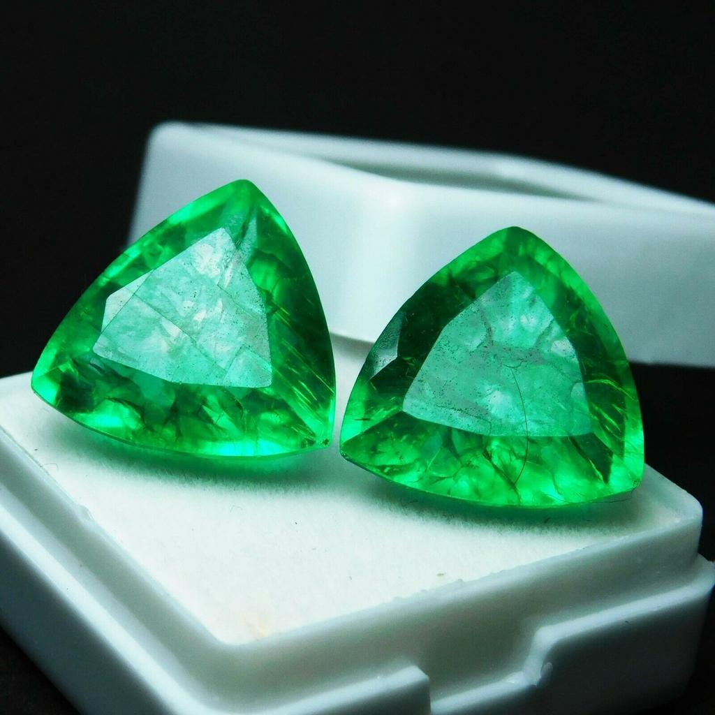 Natural COLOMBIAN Emerald Trillion Cut 17.58 Ct Green Pair Gemstone