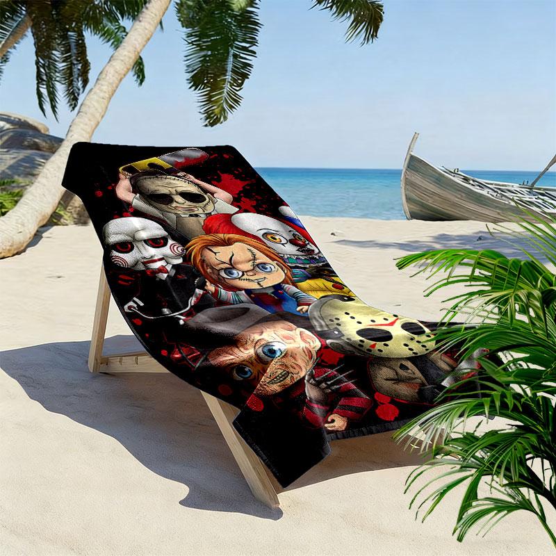 Chibi Chucky Freddy Krueger Print Beach Towel, Large Soft Quick Dry Towel for Beach Camping Swimming