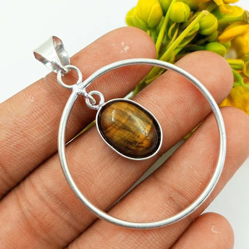 Tiger Eye Gemstone 925 Sterling Silver Plated Quity Pendant Jewelry PQY-IJ12276