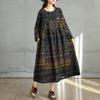 2025 Women Plus Size Spring Long Dress Loose Basic Printing Vintage Casual Floral Oversize Long Sleeve Maxi