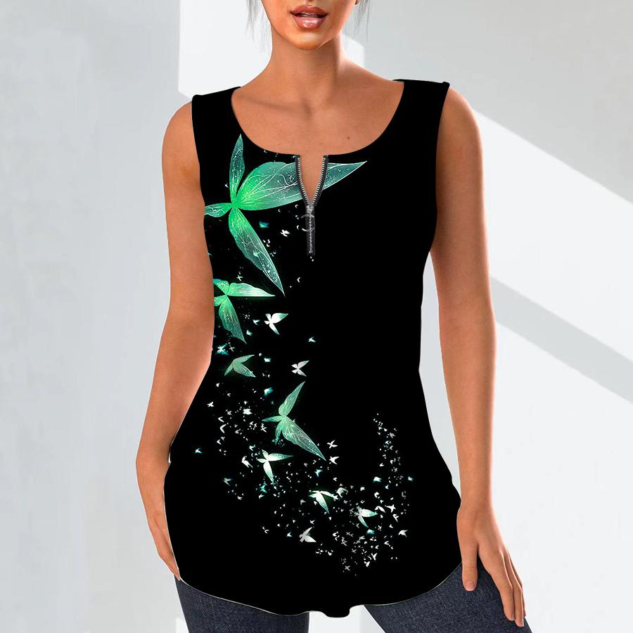 Женская мода рубашки с v-образным вырезом повседневные топы футболка женская 3D красивая жилетка с принтом бабочки плюс размер блузка без рукавов топы на бретелях