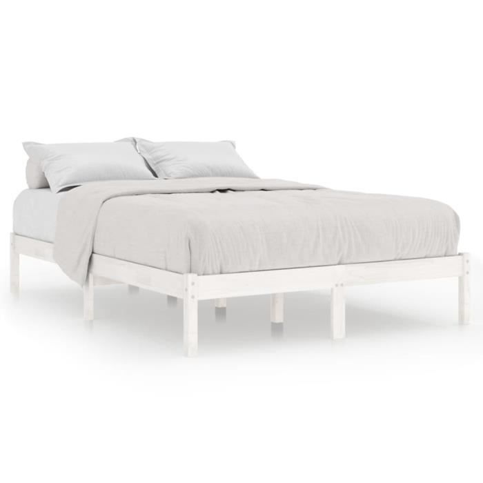 VidaXL Cadre de lit Blanc Bois massif 135x190 cm Double 809993
