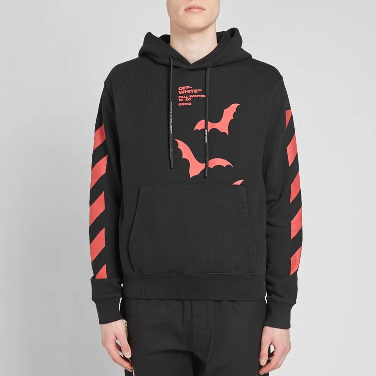 Off-White Толстовка с капюшоном Bats Slim Fit с диагональными рукавами, черная, красная, унисекс, уличная одежда OMBB034E19D250071020