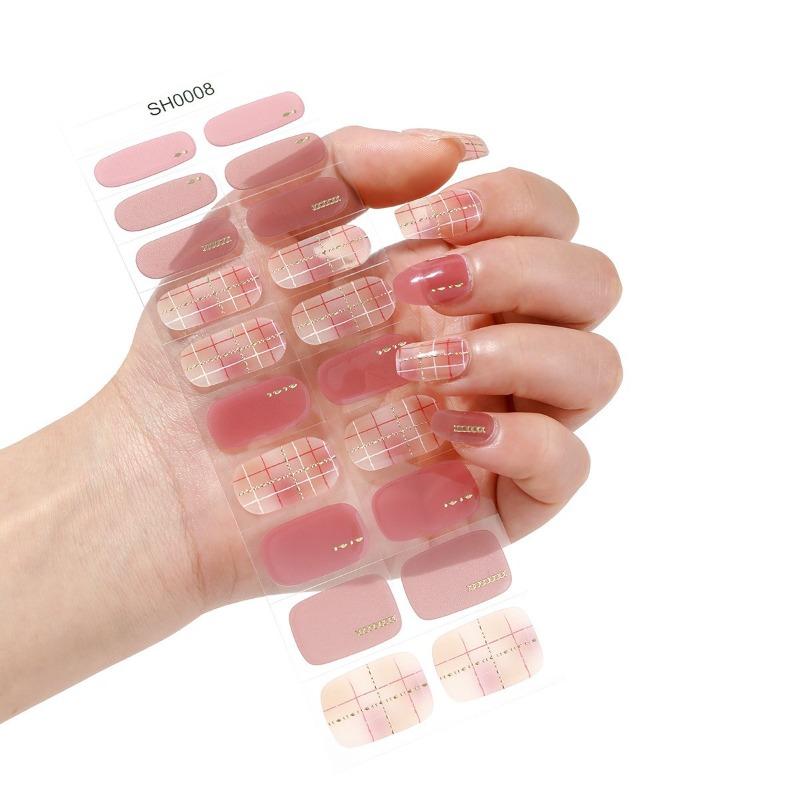 Gel Nail Sticker 20 Nail Semi-curing Lamp Nail Sticker Hardens Waterproof Full Sticker Fluorescent