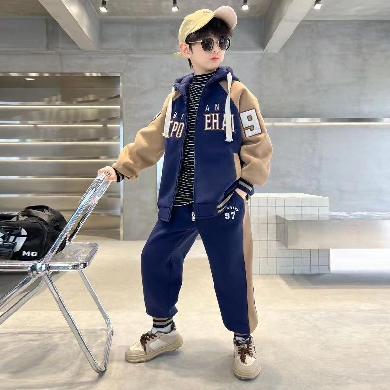 Весенние и осенние комплекты для мальчиков в корейском стиле, одежда для подростков, 2 предмета, куртка с капюшоном, пальто + брюки, повседневная детская одежда