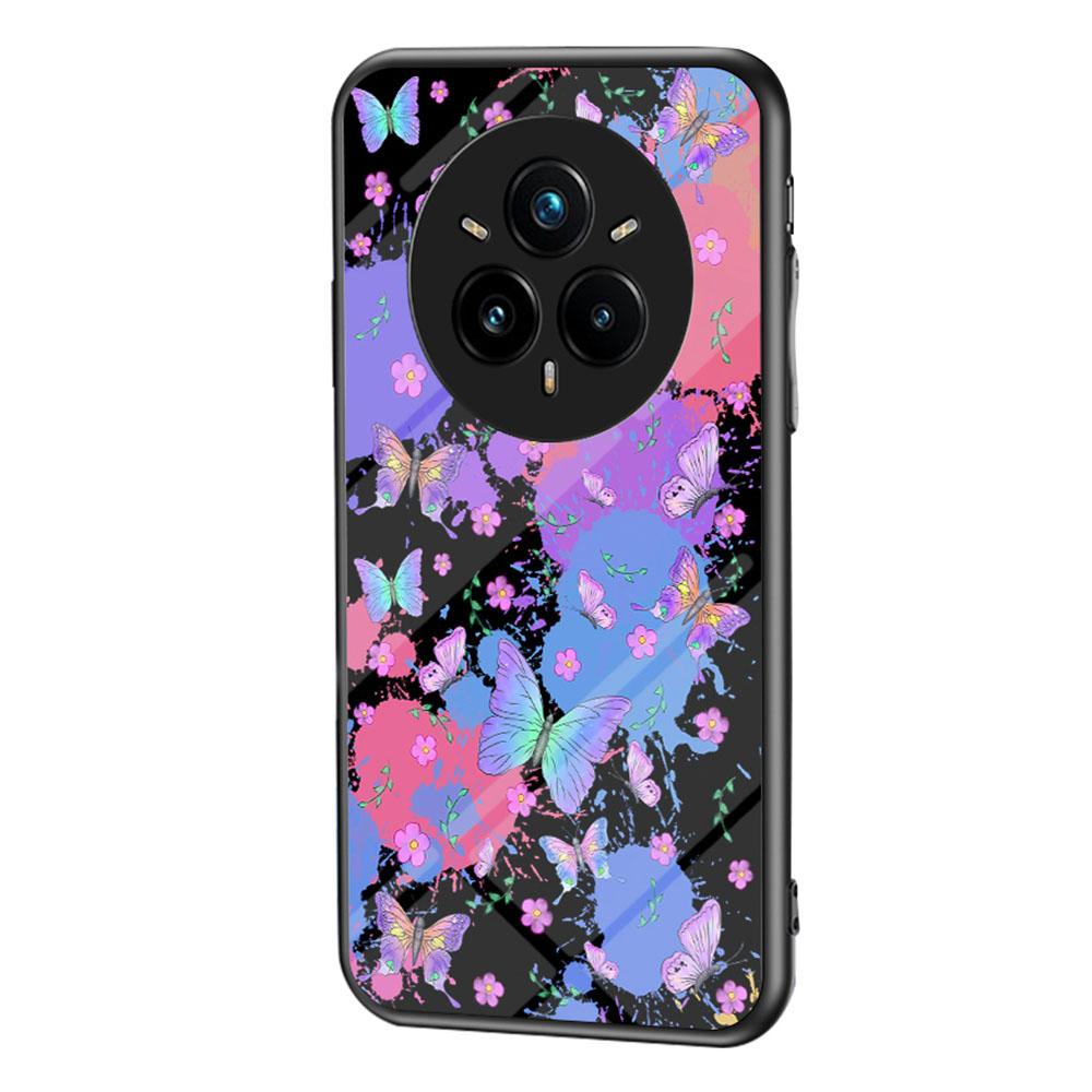For Realme 14 Pro+ 5G Case Butterfly Pattern TPU+Tempered Glass Protective Phone Cover