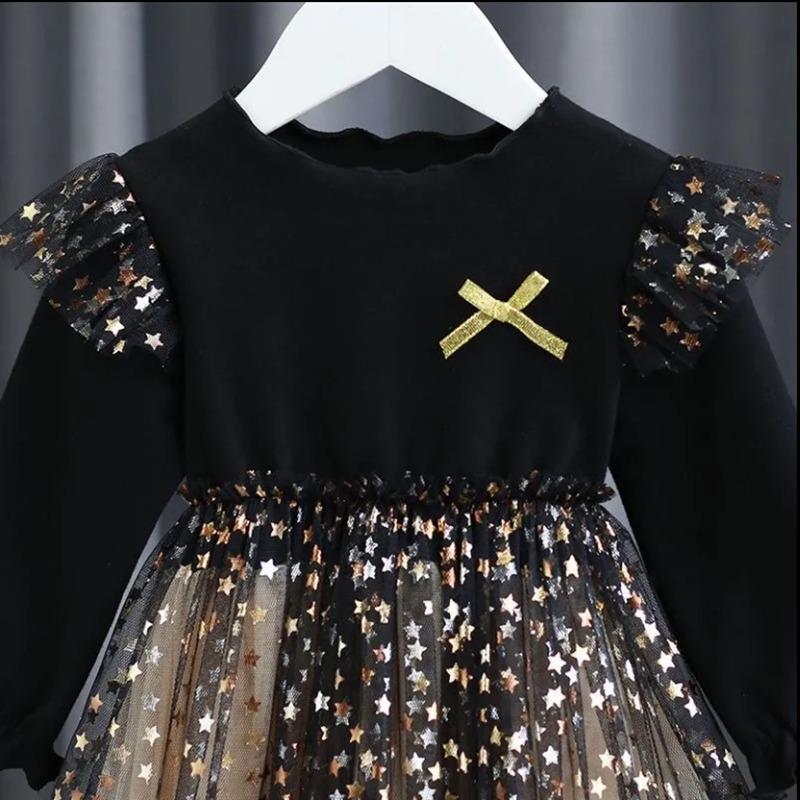 Весна-Осень для маленьких девочек, детское шикарное платье в стиле принцессы, простое сетчатое платье с длинными рукавами и бантом