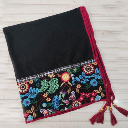 Vintage Cotton and Linen Scarves Solid Colors and All Matching Shawls Long Wood Bead Tassel Muslim Headscarf Embroidery Scarves