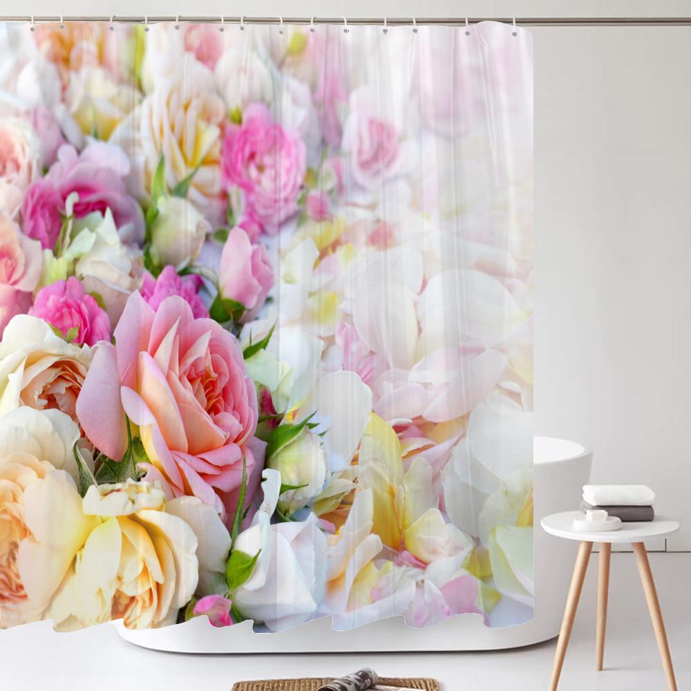 Colorful Beautiful Fresh Flowers Shower Curtain Bathroom Waterproof Polyester Butterfly 3D Print Curtains For Bathroom Shower