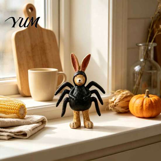Sweet Cool Rabbit Decor Halloween Spider Bunny Figurine, Resin Statue with Legs, Spooky Cute Tabletop for Bookshelf Mantel, Gift Small Display