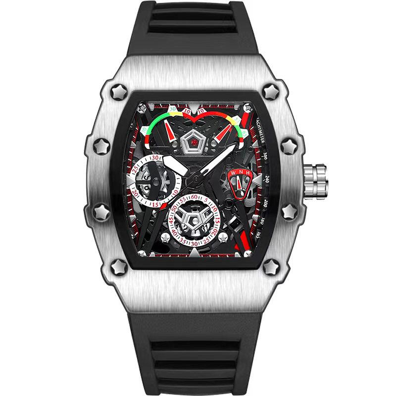 UTHAI CQ309 Модные мужские часы Водонепроницаемые Ночная подсветка Календарь Ведро для вина Силиконовый ремешок Кварцевые часы Мужские часы