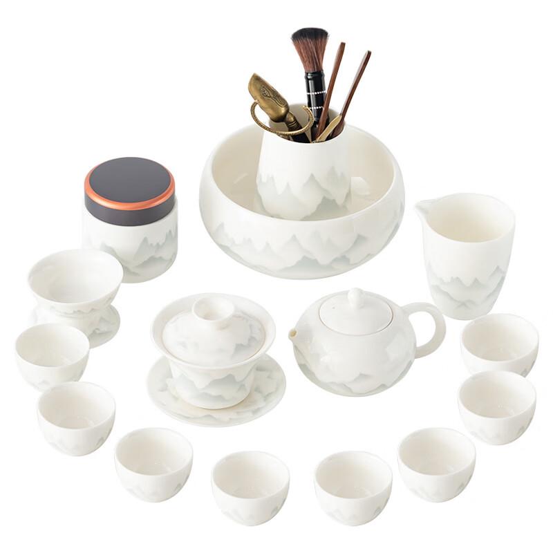 Ink Wash Mutton Fat Jade Ceramic Tea Set