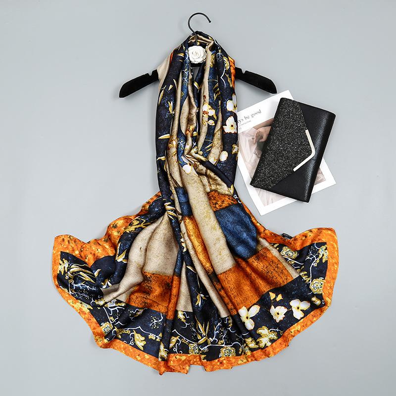 Spring and Summer New Four-leaf Clover Flowers Flowers Women Sunscreen Silk Scarf Long Shawl Seaside Holiday Sunshade Scarf