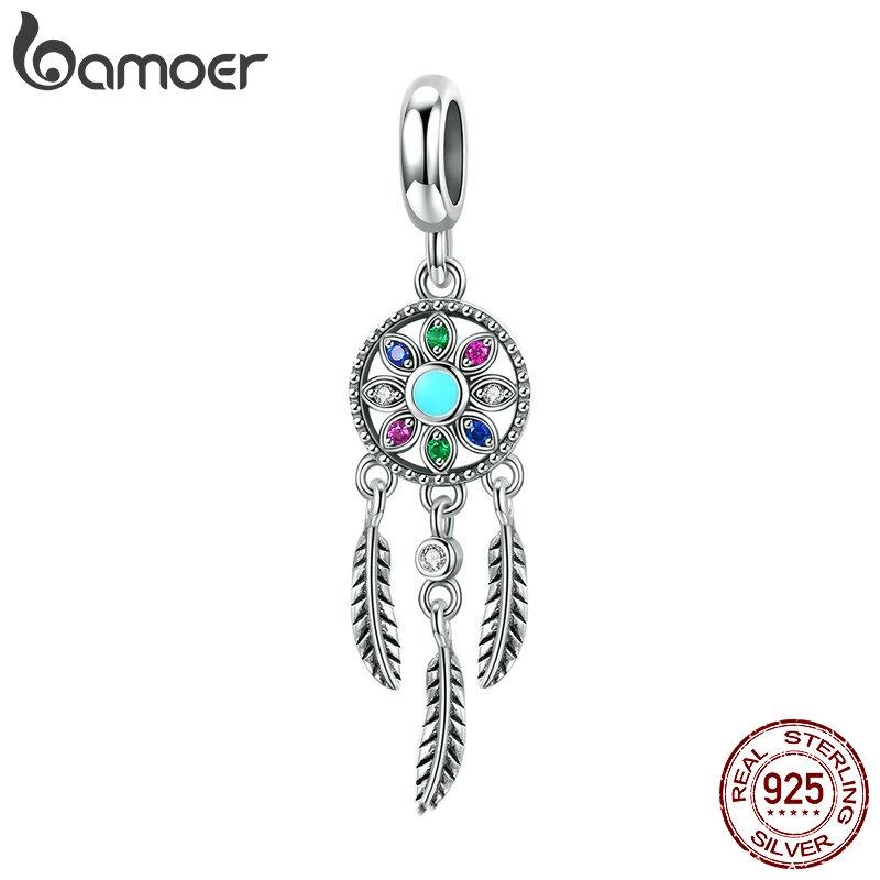 Bamoer 925 Sterling Silver Bohemian Dream Catcher Pendant Charm Fit Bracelet & Necklaces