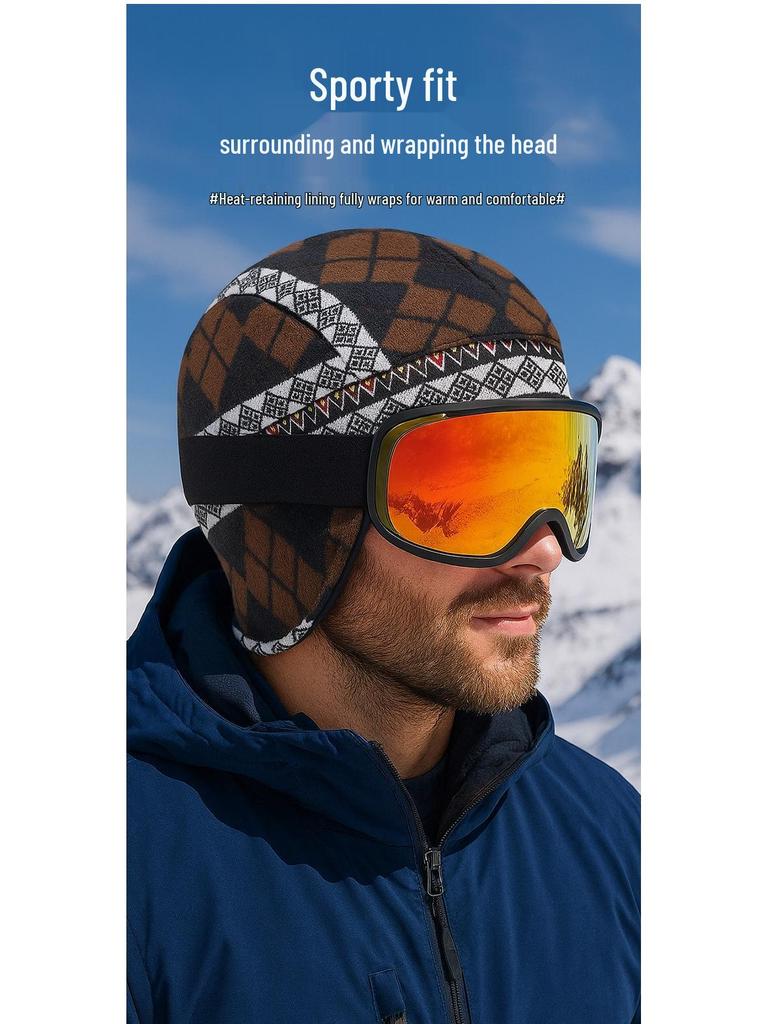 Ветрозащитная флисовая шапка-ушанка: Теплый, с принтом из искусственного кашемира, с защитой ушей для велоспорта