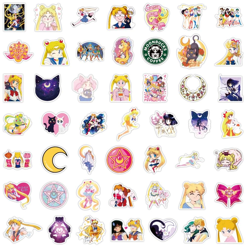 50/100PCS Kids Stickers Sailor Moon Cute Kawaii Anime Sticker Cartoonl Luggage Skateboard Guitar Fridge Notebook Waterproof Wholesale Kid Toy Gift